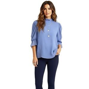 Express Womens Blouse Small Ruffle Puff Sleeve Preppy Boho Cottagecore Cottage